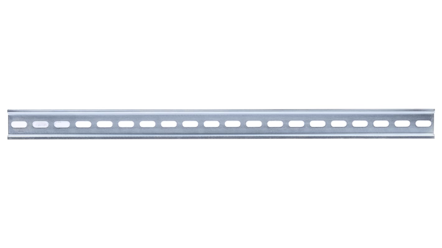 RS PRO Steel Perforated DIN Rail, Top Hat Compatible, 500mm x 35mm x 7.5mm