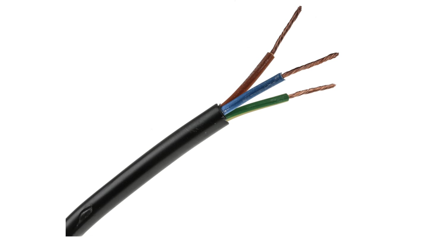 Cable de alimentación 3183Y H05VV-F RS PRO de 3 núcleos, 1 mm², Ø ext. 8mm, long. 100m, 300 V, 500 V, funda de PVC,