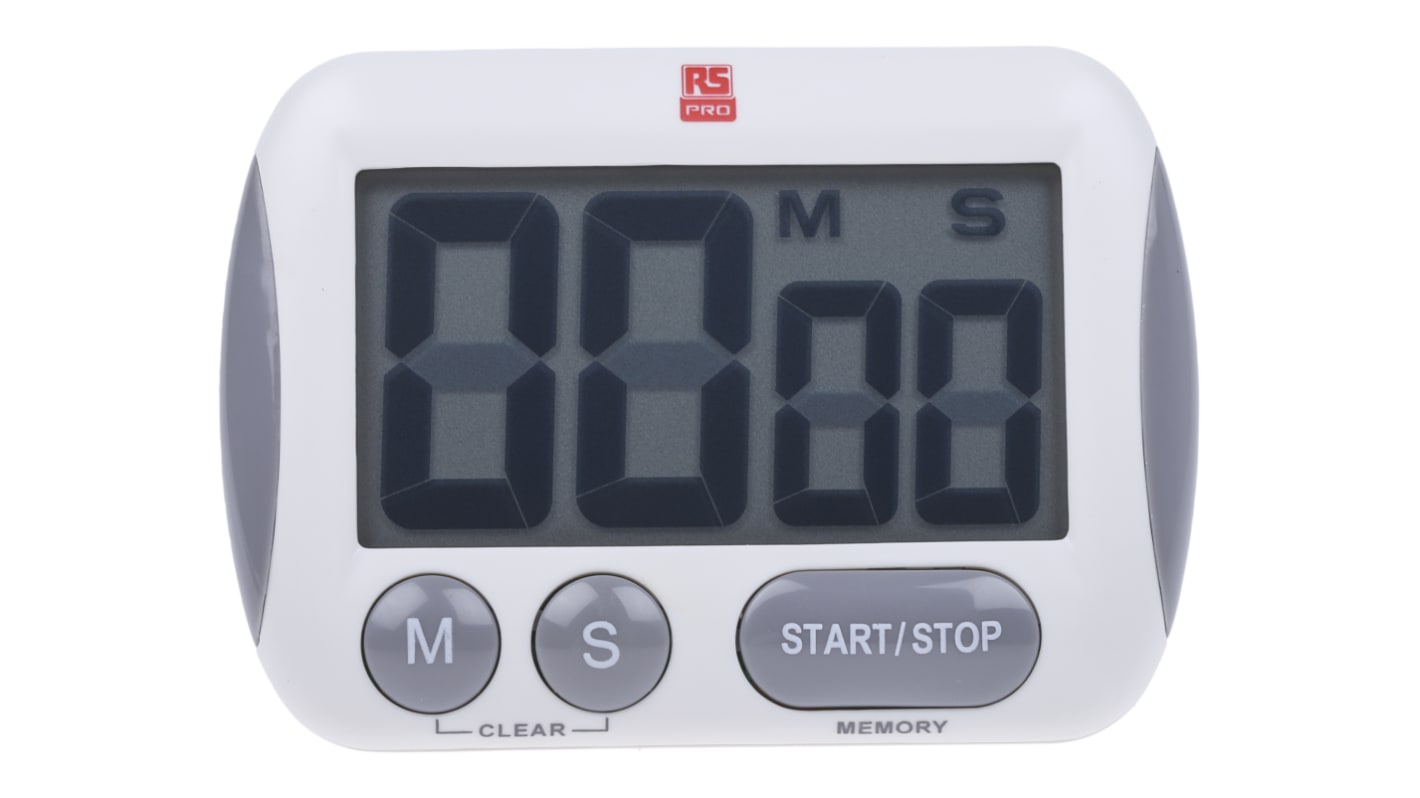 RS PRO White Digital Desktop Timer 99 min 59 s