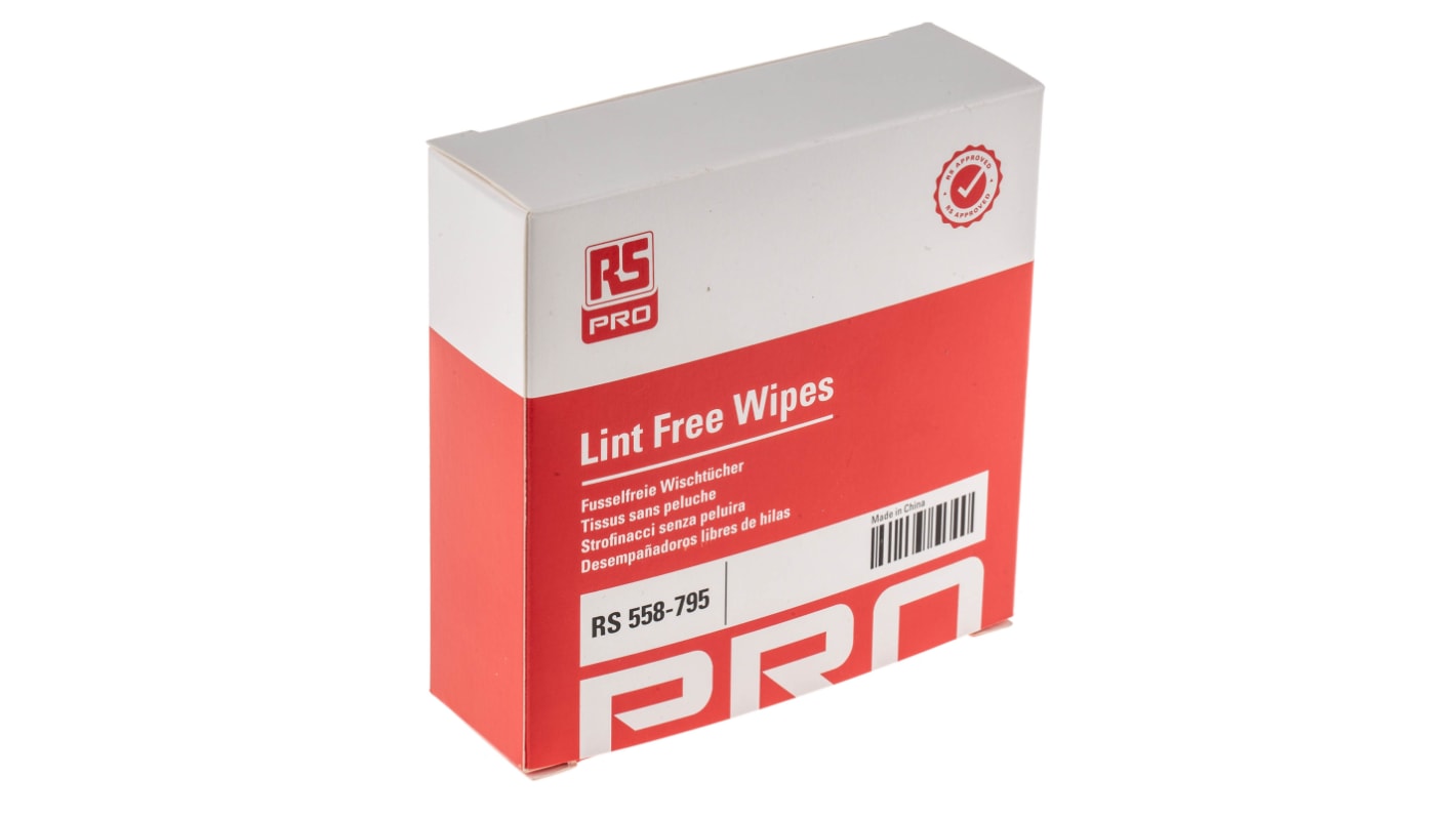 RS PRO Dry Lint Free Wipes, Box of 100