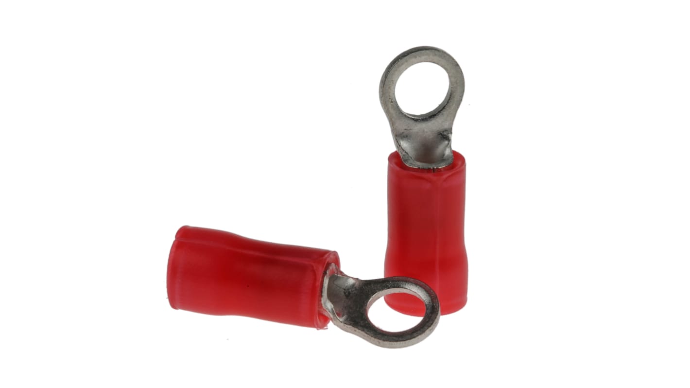 TE Connectivity, PLASTI-GRIP Insulated Crimp Ring Terminal, M3.5 Stud Size, 0.26mm² to 1.65mm² Wire Size, Red