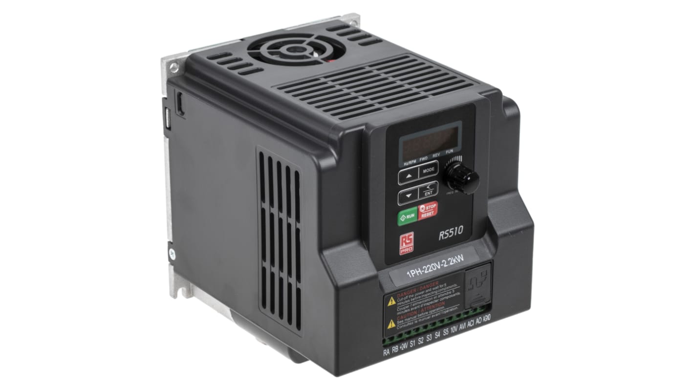 RS PRO 1-Phasen Frequenzumrichter 2,2 kW 230 V ac / 21 A 0.01 → 599Hz für Wechselstrommotoren