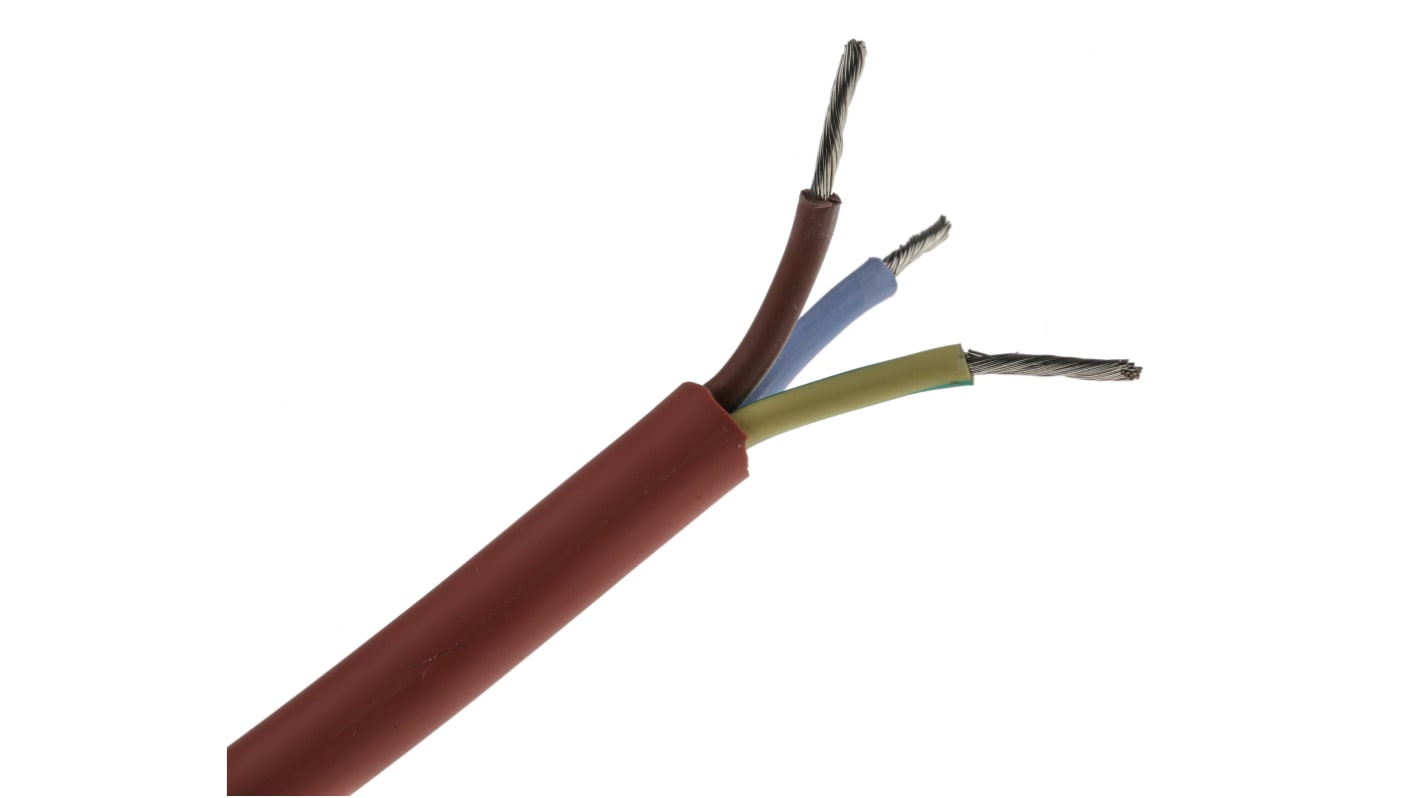 RS PRO 3 Core Power Cable, 1.5 mm², 50m, Brown/Red Silicone Sheath, 300 V, 500 V