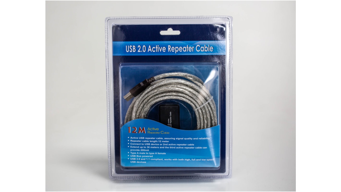 RS PRO 1 USB 2.0 USB Extension Cable, up to 12m Extension Distance RS