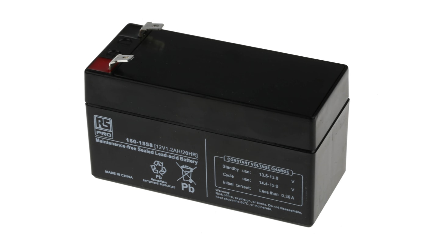 Batteria al piombo sigillata RS PRO, 12V, 1.2Ah, 97 x 43 x 52mm, -15 → +50°C