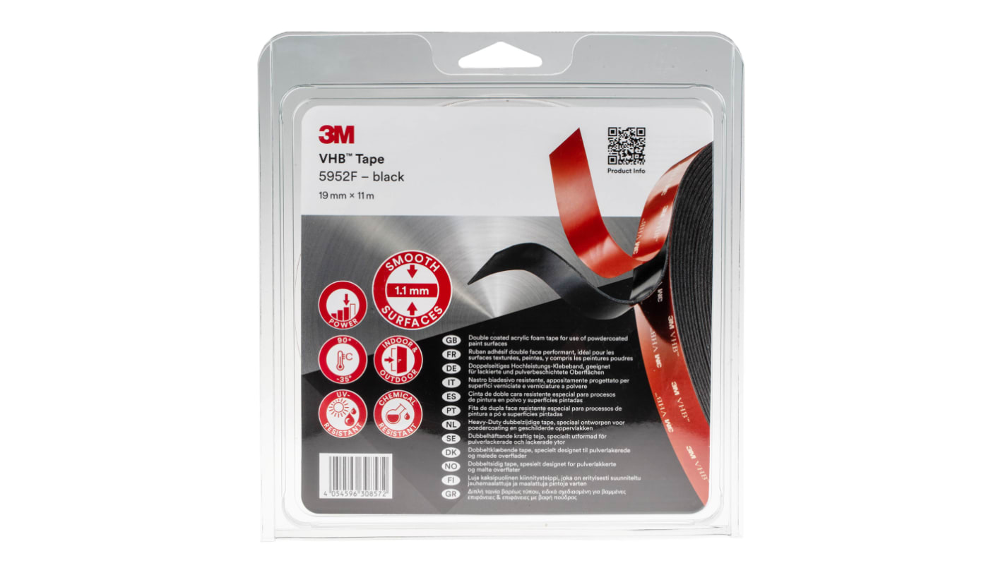 3M 5952F, VHB™ Black Foam Tape, 19mm x 11m, 1.1mm Thick