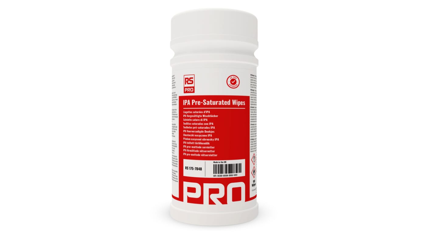 RS PRO IPA 100 Tub IPA Pre Saturated Wipes RS