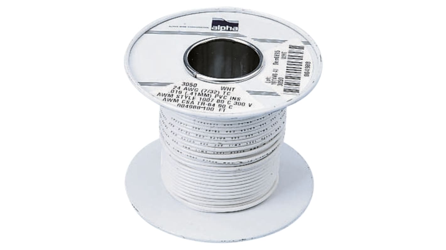 Alpha Wire Green/Yellow 0.82 mm² Hook Up Wire, 16/0.25 mm, 304m, PVC Insulation