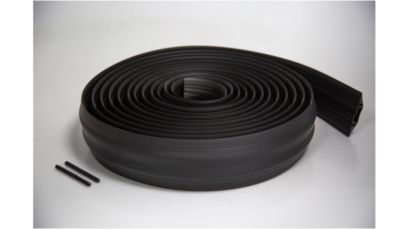 Pasacables de suelo, RS PRO, Negro 30 x 10mm, 9m x 30mm x 83 mm PVC