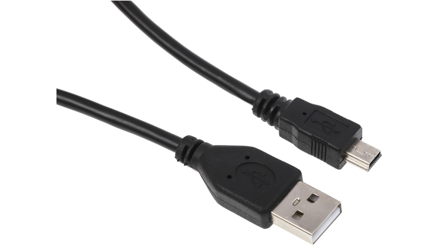 Cable USB 2.0 RS PRO, con A. USB A Macho, con B. Mini USB B Macho, long. 500mm, color Negro