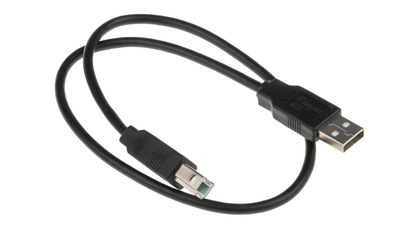 RS PRO USB-kábel, USB A - USB B, Fekete, 0.5m