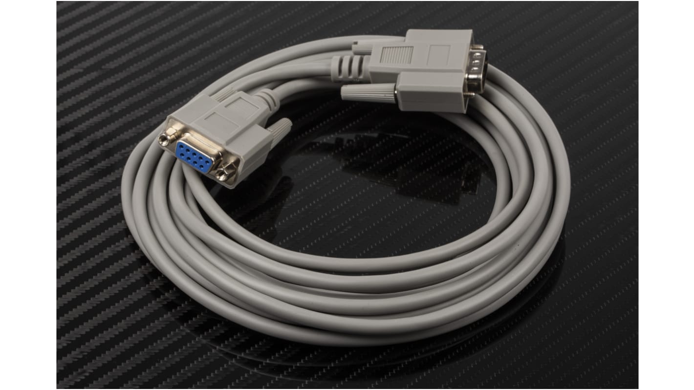 Serielt kabel, 9-benet D-sub til 9-benet D-sub, Grå kappe, L: 5m