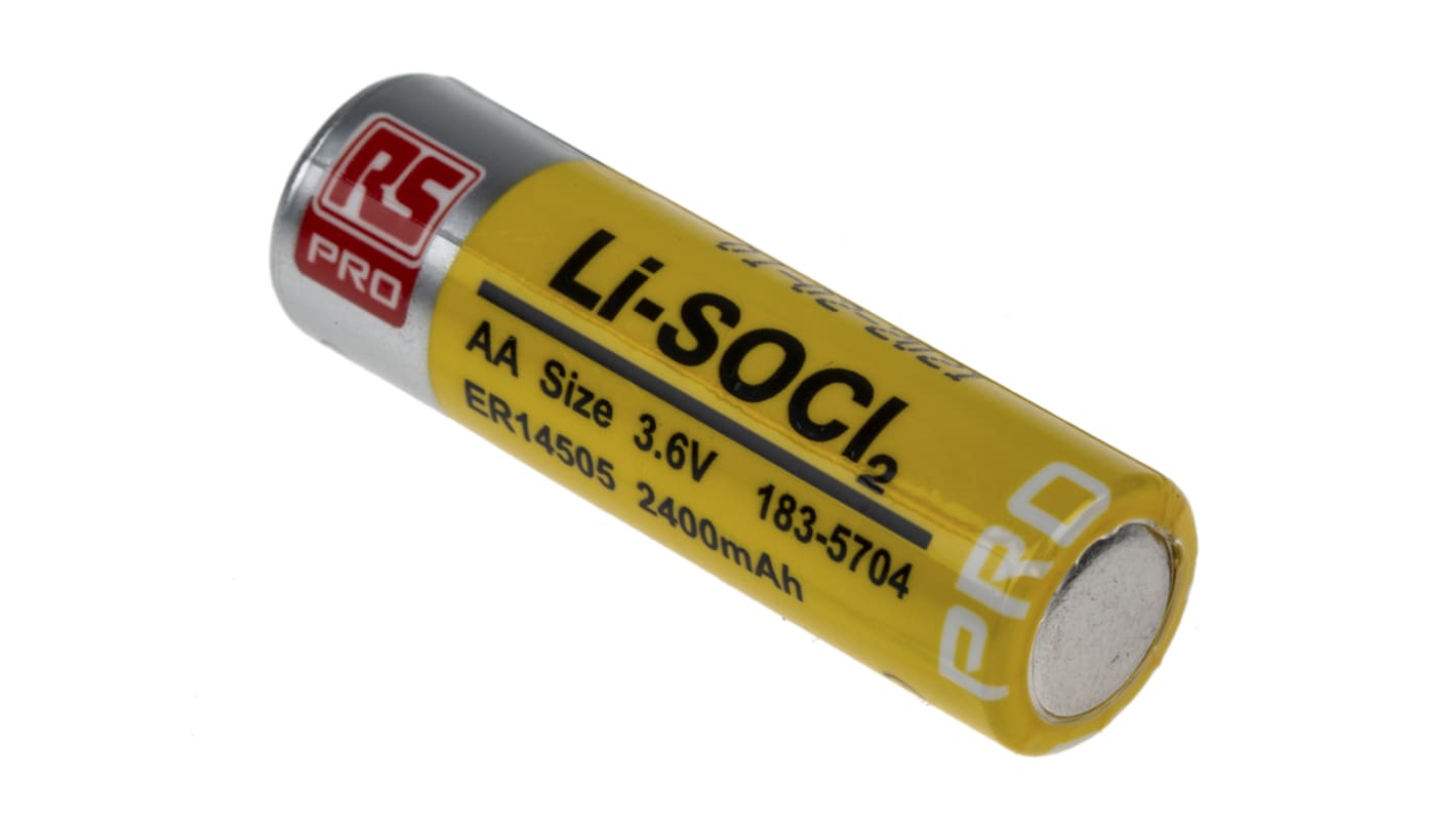 Pile AA RS PRO 3.6V Lithium Thionyle Chloride, 2.4Ah Code commande RS:  183-5704