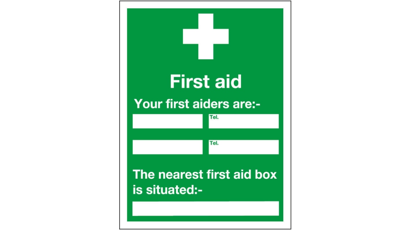 RS PRO PVC Green/White First Aid Sign, H600 mm W450mm