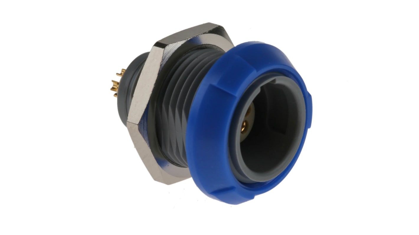 Lemo Circular Connector, 5 Contacts, Panel Mount, Socket, Female, IP50, Redel P Series