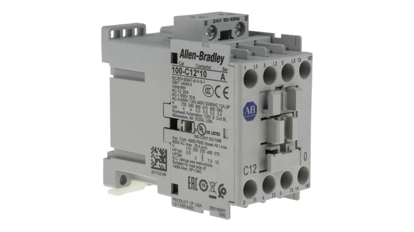 Allen Bradley 100C Series Contactor, 24 V ac Coil, 3-Pole, 12 A, 5.5 kW, 3NO, 690 V ac