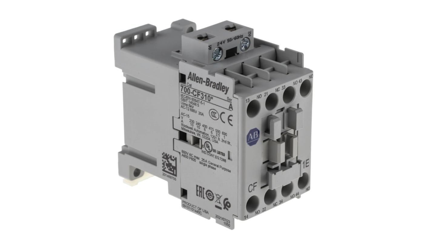 Allen Bradley 700C Series Contactor, 24 V ac Coil, 4-Pole, 10 A, 3NO + 1NC, 400 V ac