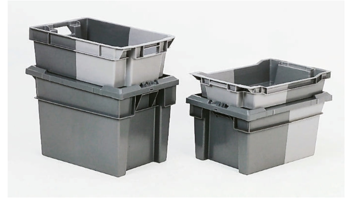 Caja de almacenamiento Schoeller Allibert de PE Gris, de 50L, 300mm x 400mm x 600mm