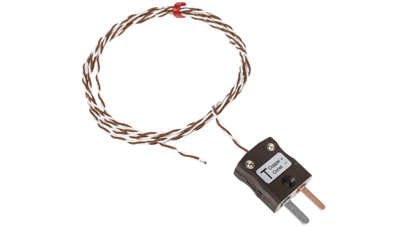 Termopar tipo T RS PRO, Ø sonda 1/0.2mm x 1m, temp. máx +250°C, cable de 1m, conexión , con conector miniatura