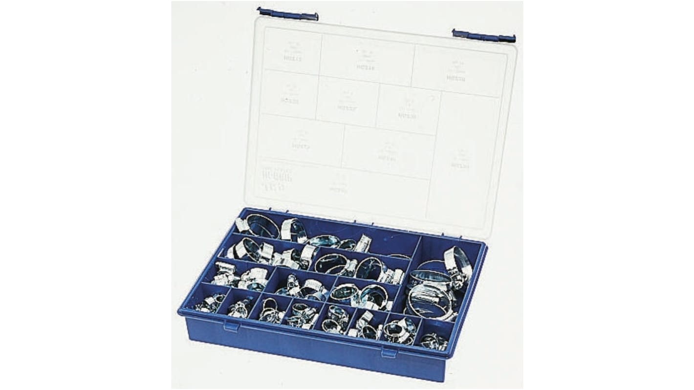 Kit de colliers pour tuyaux HI-GRIP Vis sans fin, Acier, 135 Pieces / 10 tailles , plage de 9.5mm à 35mm de diamètre