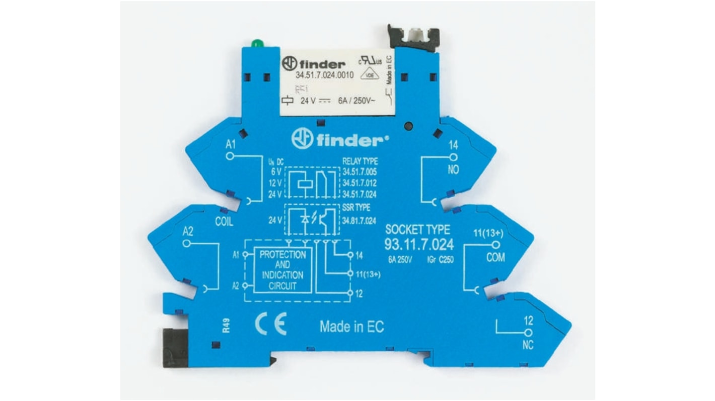 Relè d'interfaccia Finder serie 38 Series, bobina 12V cc, Guida DIN, contatti SPDT