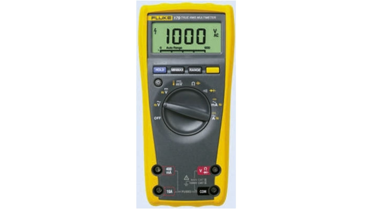 Fluke 179 Hand LCD Digital-Multimeter, CAT III, CAT IV 1000V ac / 10A ac, 50MΩ, DKD/DAkkS-kalibriert