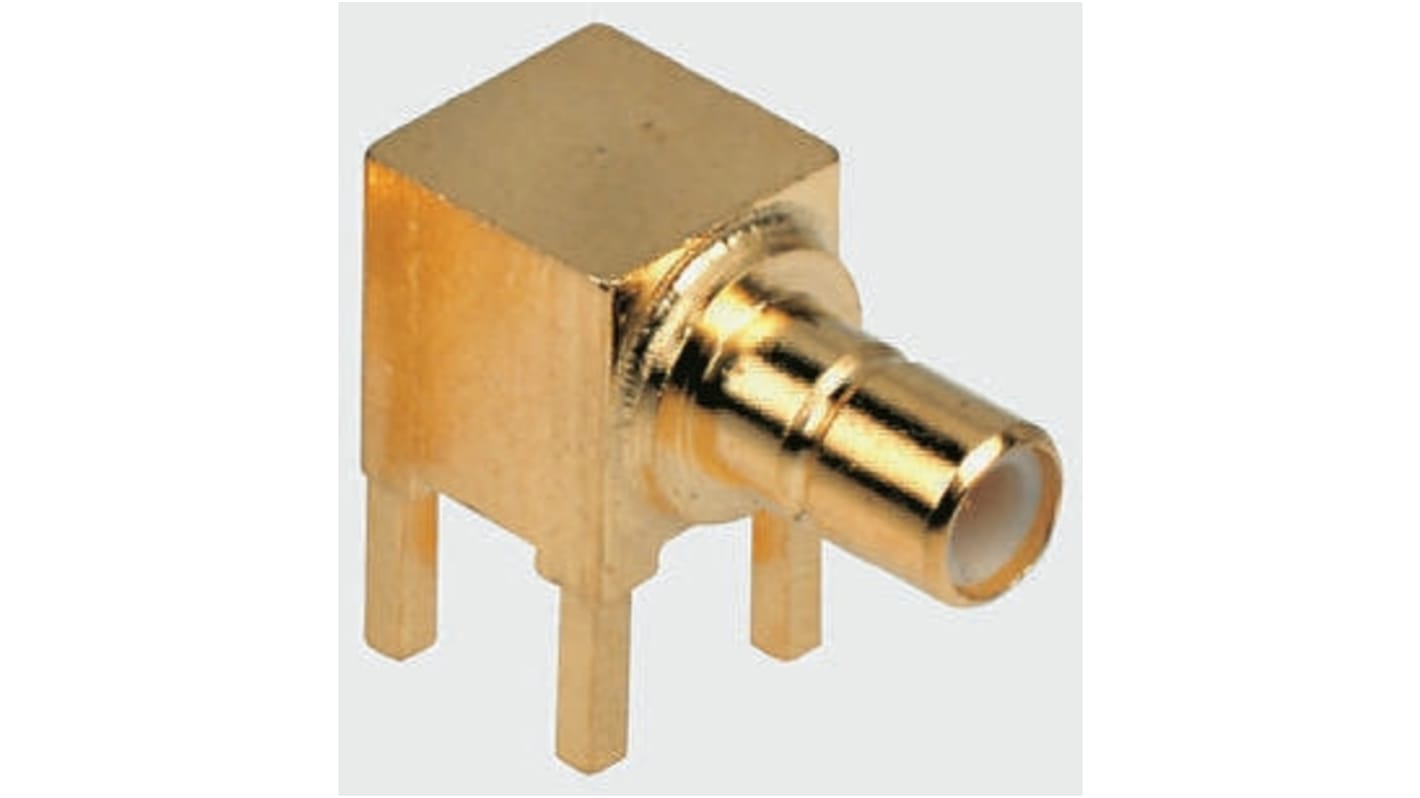 TE Connectivity, jack Through Hole SMB Connector, 50Ω, Solder Termination, Right Angle Body