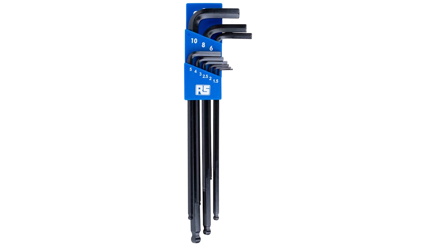 RS PRO 9 piece L Shape Metric Hex Key Set, 1.5 → 10mm