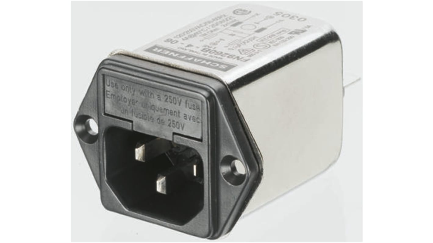 Filtro IEC Schaffner con conector C14, 250 V ac, 4A, 50 Hz, 60 Hz, con 2 fusibles de 5 x 20mm