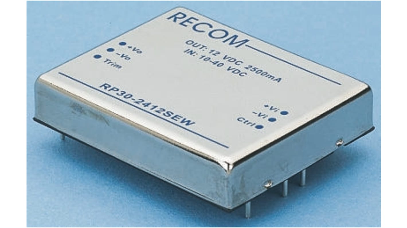 Recom RP30-EW DC-DC Converter, 3.3V dc/ 6A Output, 10 → 40 V dc Input, 30W, Through Hole, +85°C Max Temp -40°C