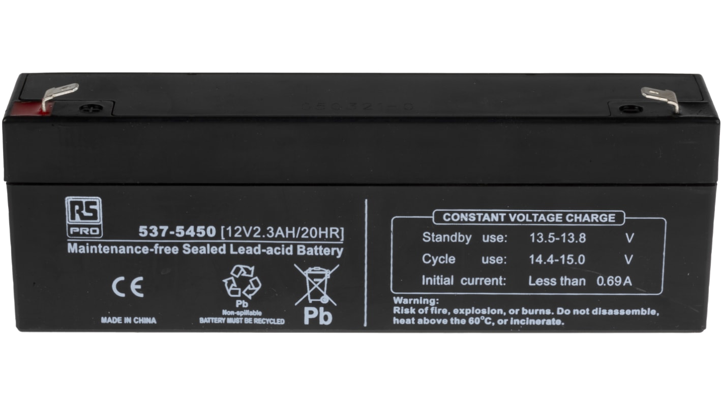 RS PRO 12V T1 Sealed Lead Acid Battery, 2.3Ah