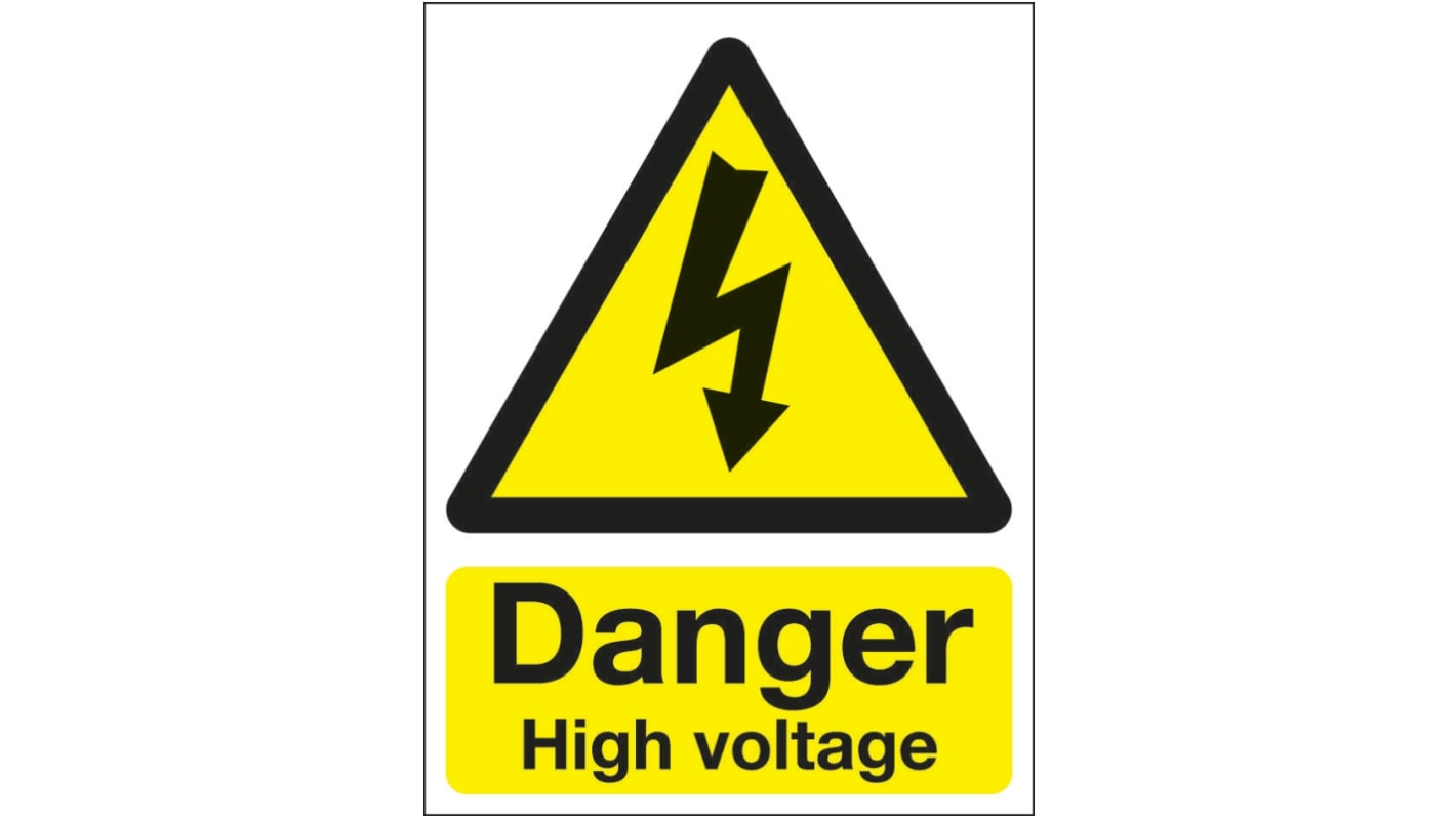 Signs & Labels Black/Yellow Vinyl Safety Labels, Danger High Voltage-Text 200 mm x 150mm