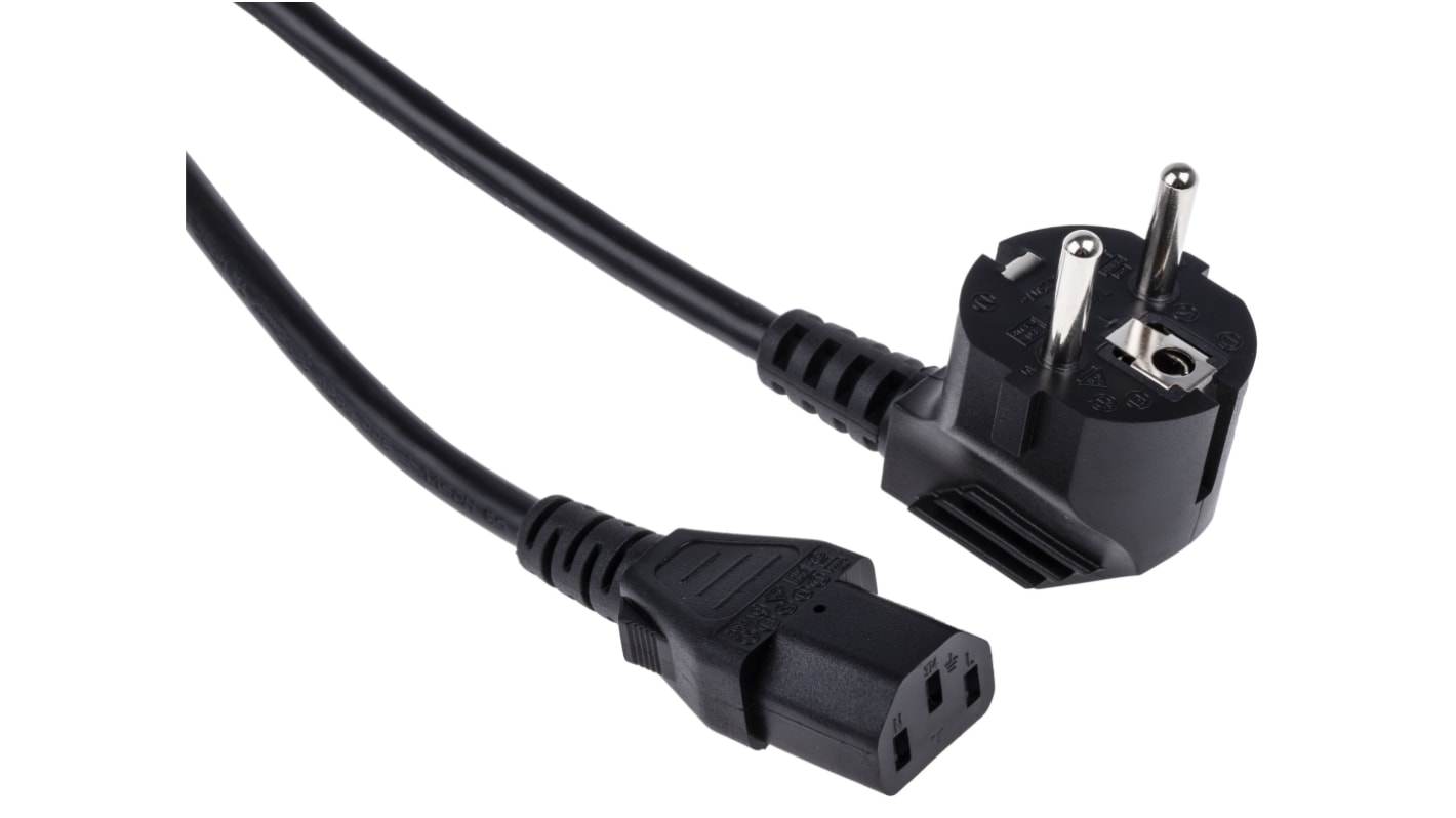 RS PRO Straight IEC C13 Socket to Straight CEE 7/7 Plug Power Cable, 5m