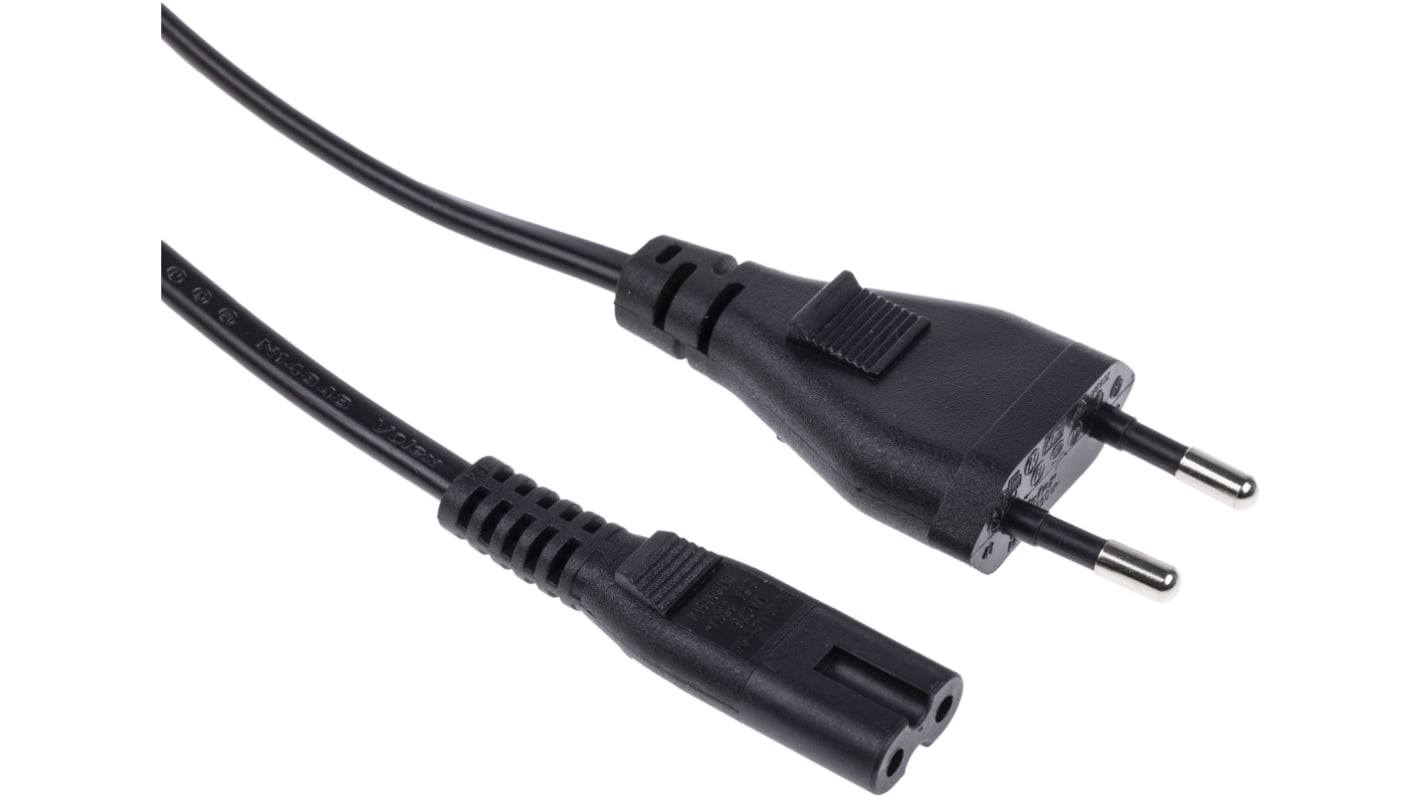 Napájecí kabel 1.8m, Černá, A: IEC C7, B: Typ C – evropská zástrčka, 2,5 A, 250 V RS PRO