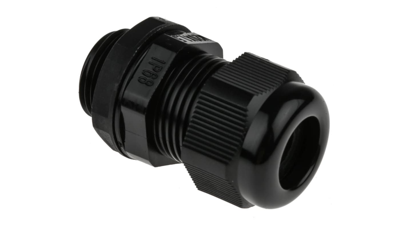 RS PRO Black Nylon Cable Gland, M20 Thread, 4mm Min, 9mm Max, IP68