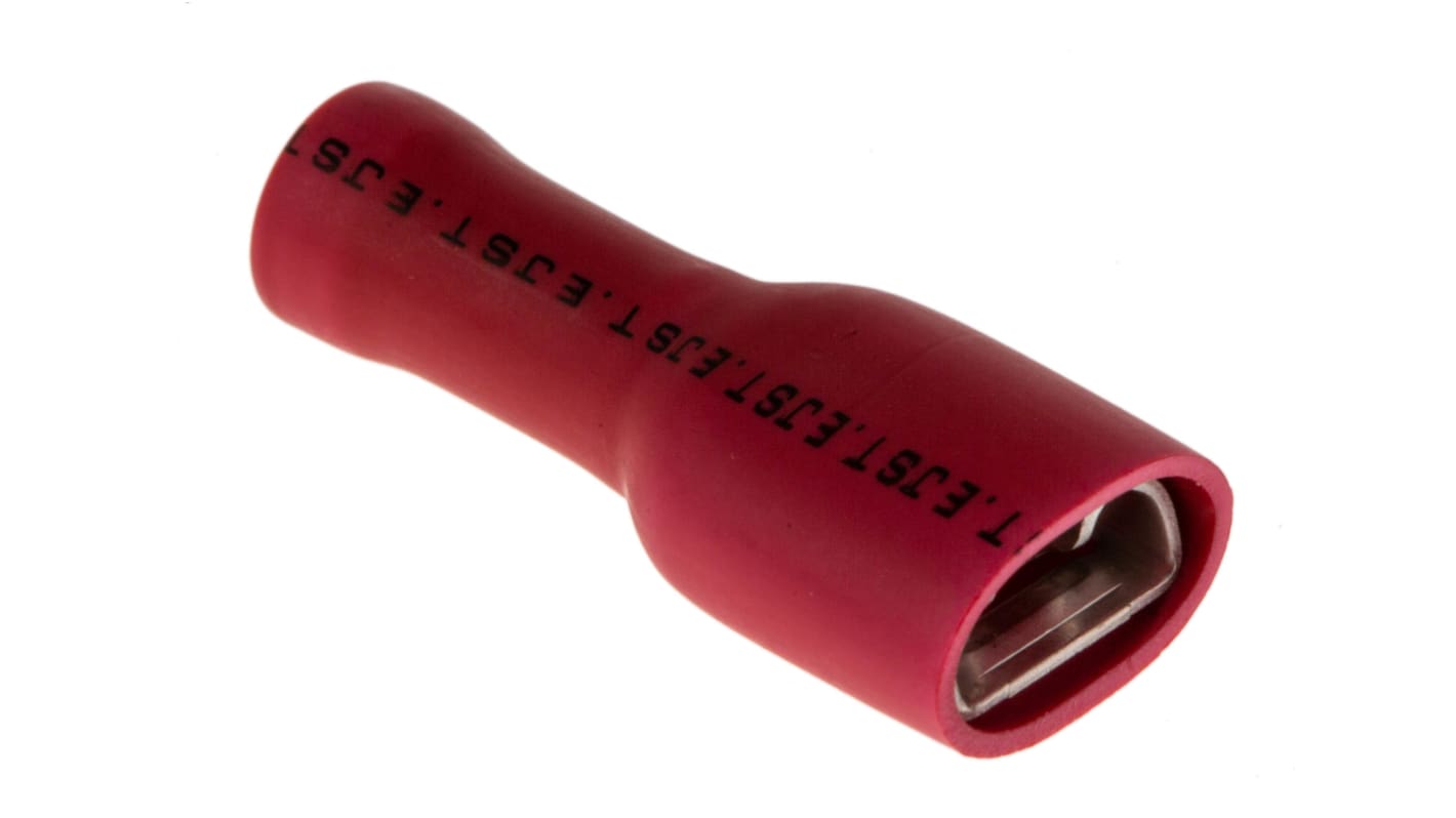 JST FLVDDF Flachsteckhülse, Rot, Isoliert, 6.35 x 0.8mm, Buchse, 0.25mm² - 1.65mm², 22AWG min