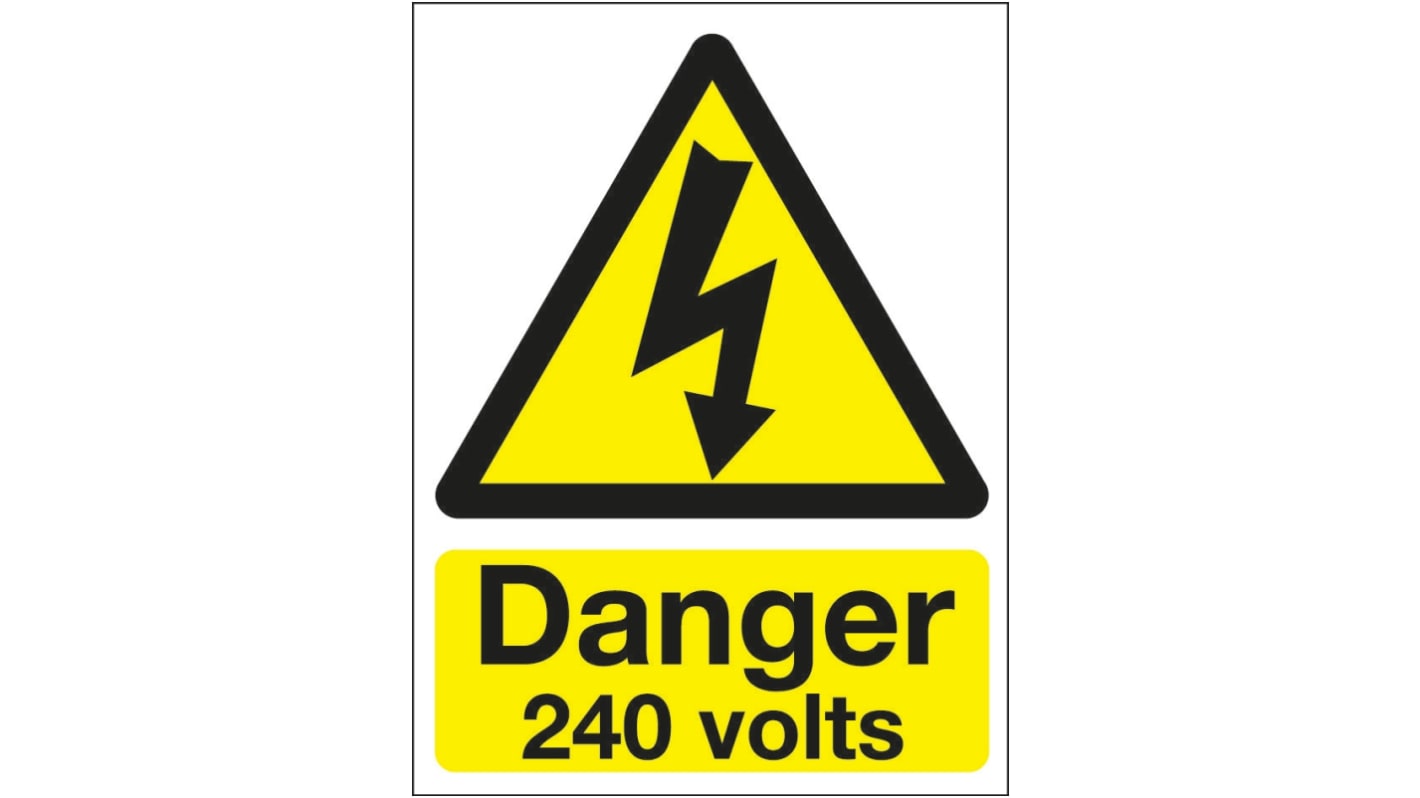 Signs & Labels Black/Yellow Vinyl Safety Labels, Danger 240 Volts-Text 200 mm x 150mm