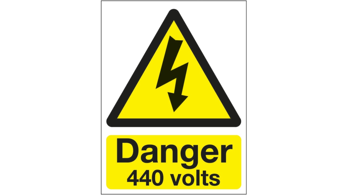 Signs & Labels Black/Yellow Vinyl Safety Labels, Danger 440 Volts-Text 200 mm x 150mm