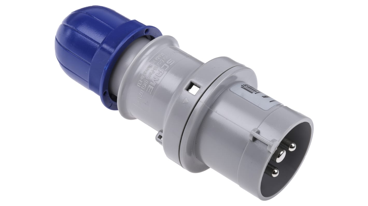 Scame IP44 Blue Cable Mount 2P + E Industrial Power Plug, Rated At 16A, 230 V