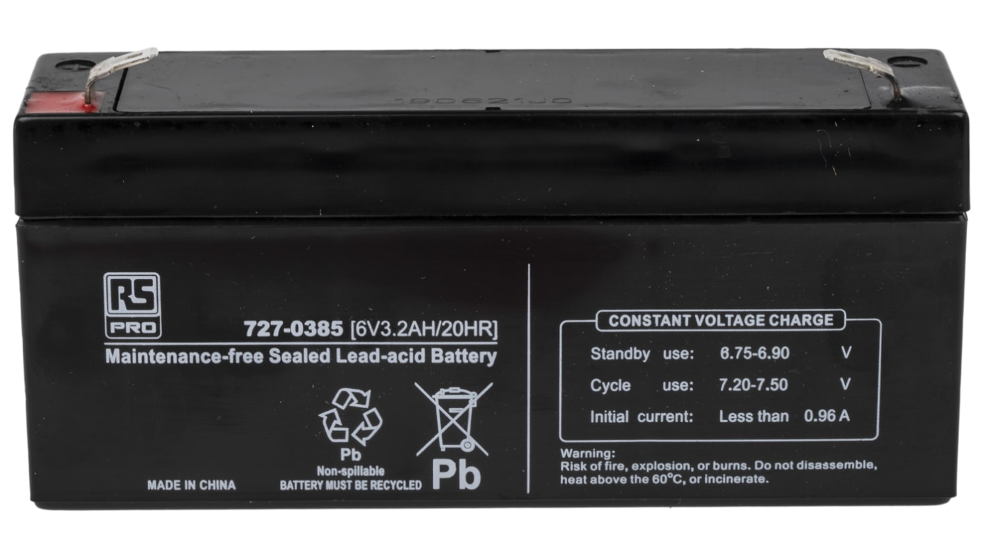 RS PRO 6V T1 Sealed Lead Acid Battery, 3.2Ah