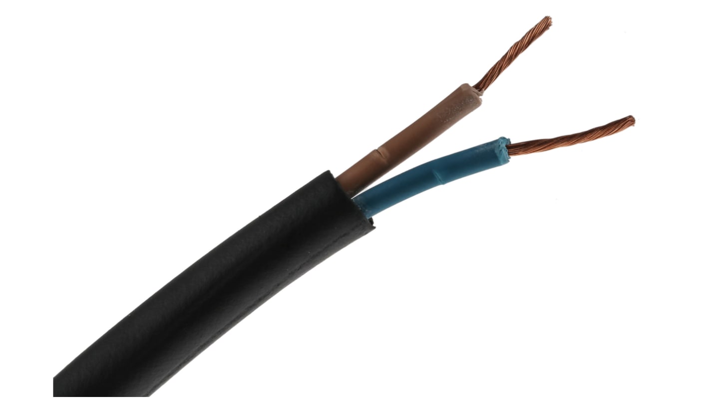 RS PRO 2 Core Power Cable, 1 mm², 100m, Black CPE Sheath, 17 A, 450 V, 750 V