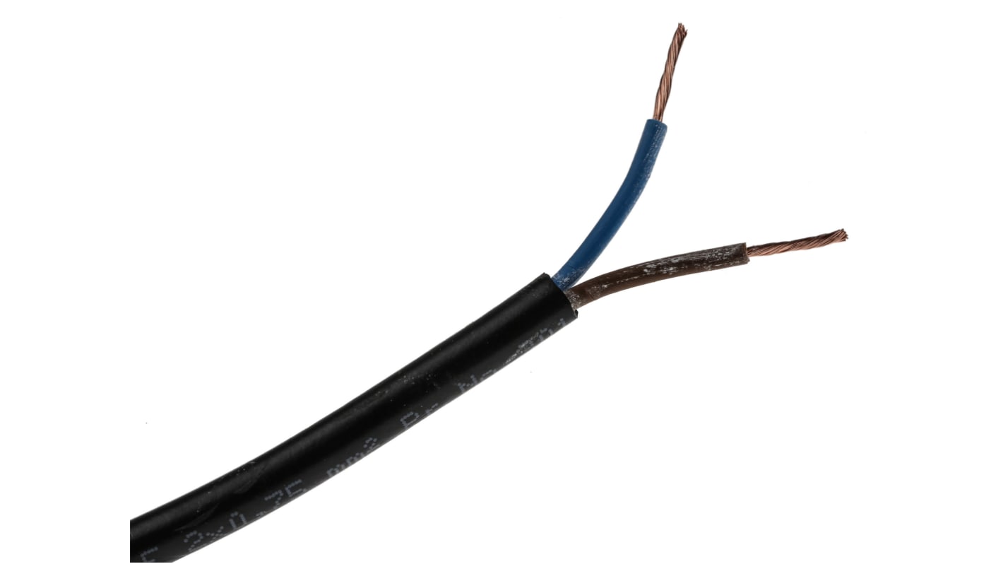 Cable de alimentación 2182Y H03VV-F RS PRO de 2 núcleos, 0.75 mm², Ø ext. 5.4mm, long. 100m, 300 V / 6 A, funda de PVC,