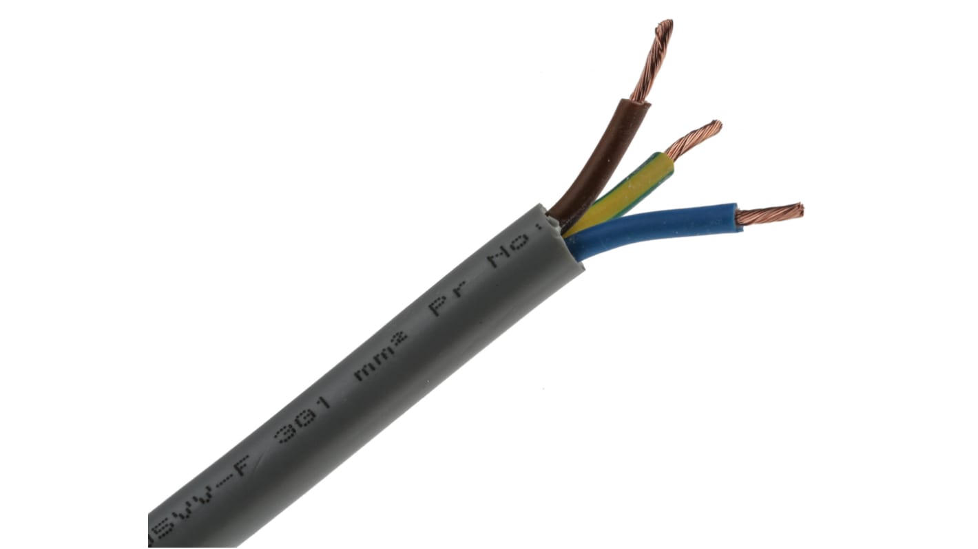 RS PRO Netzkabel, 3-adrig Typ 3183Y Grau x 1 mm² /Ø 6.91mm 10 A, 100m, 300 V, 500 V, PVC