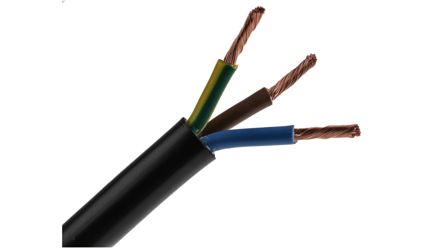 Cable de alimentación 3183Y H05VV-F RS PRO de 3 núcleos, 4 mm², Ø ext. 11.17mm, long. 100m, 300 V, 500 V / 32 A, funda