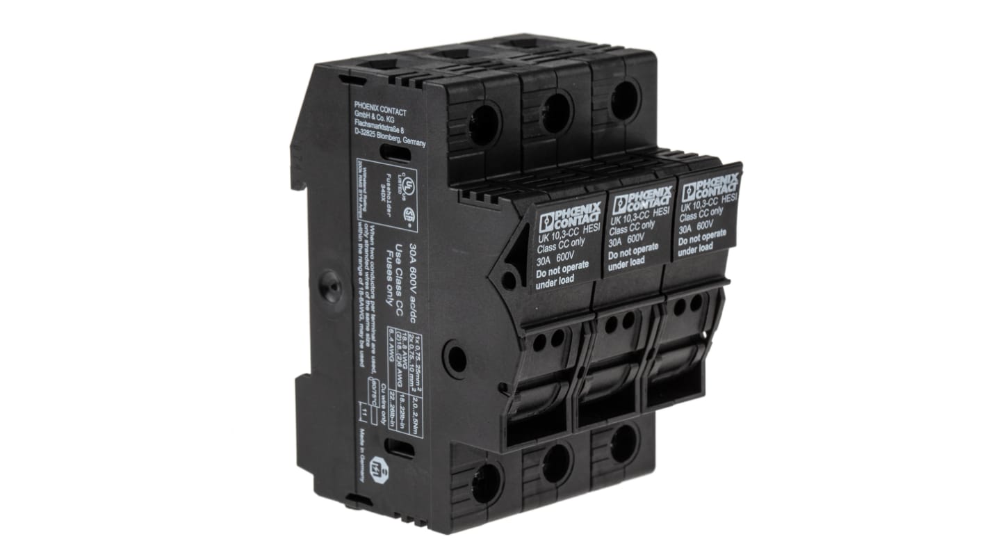 Phoenix Contact UK 10.3-CC HESI N 3POL Series Black Feed Through Terminal Block, Single-Level, Screw Termination