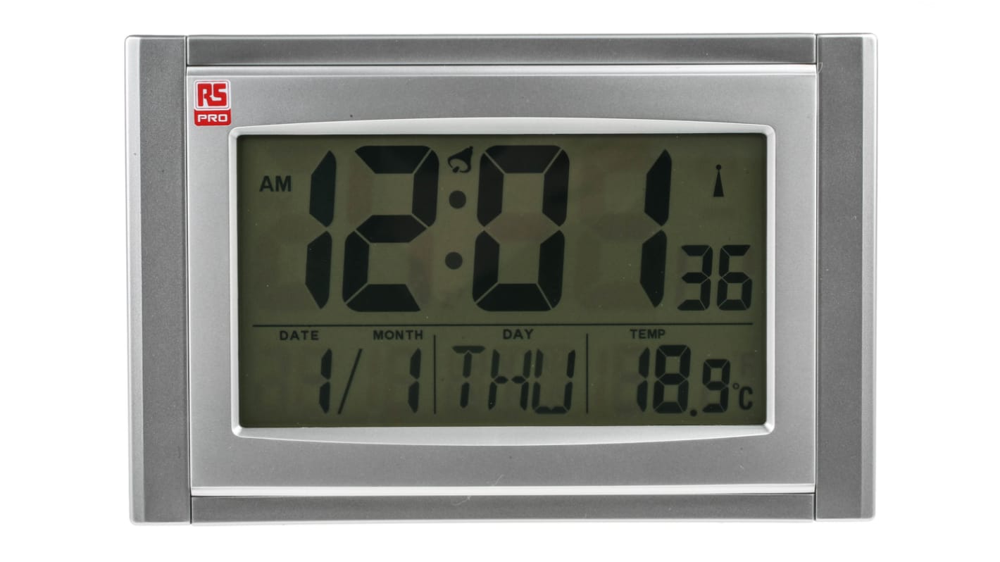 RS PRO Silver Radio Controlled Wall Clock