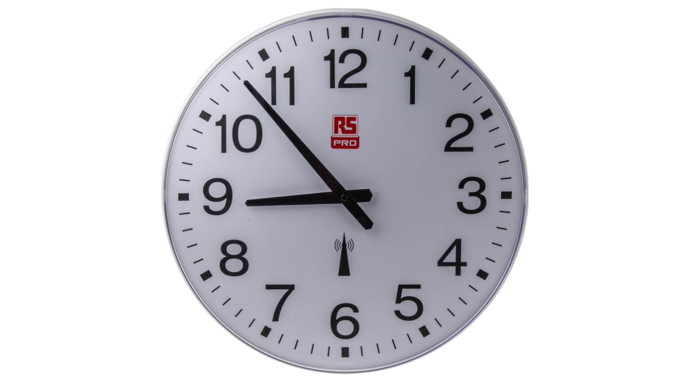 RS PRO White Radio Controlled Analog Wall Clock, 420mm Diameter