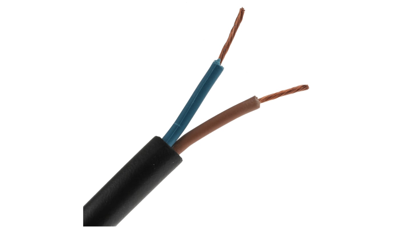 Cable de alimentación H07RN-F RS PRO de 2 núcleos, 1 mm², Ø ext. 8.3mm, long. 50m, 450/750 V ac, funda de CPE, Negro