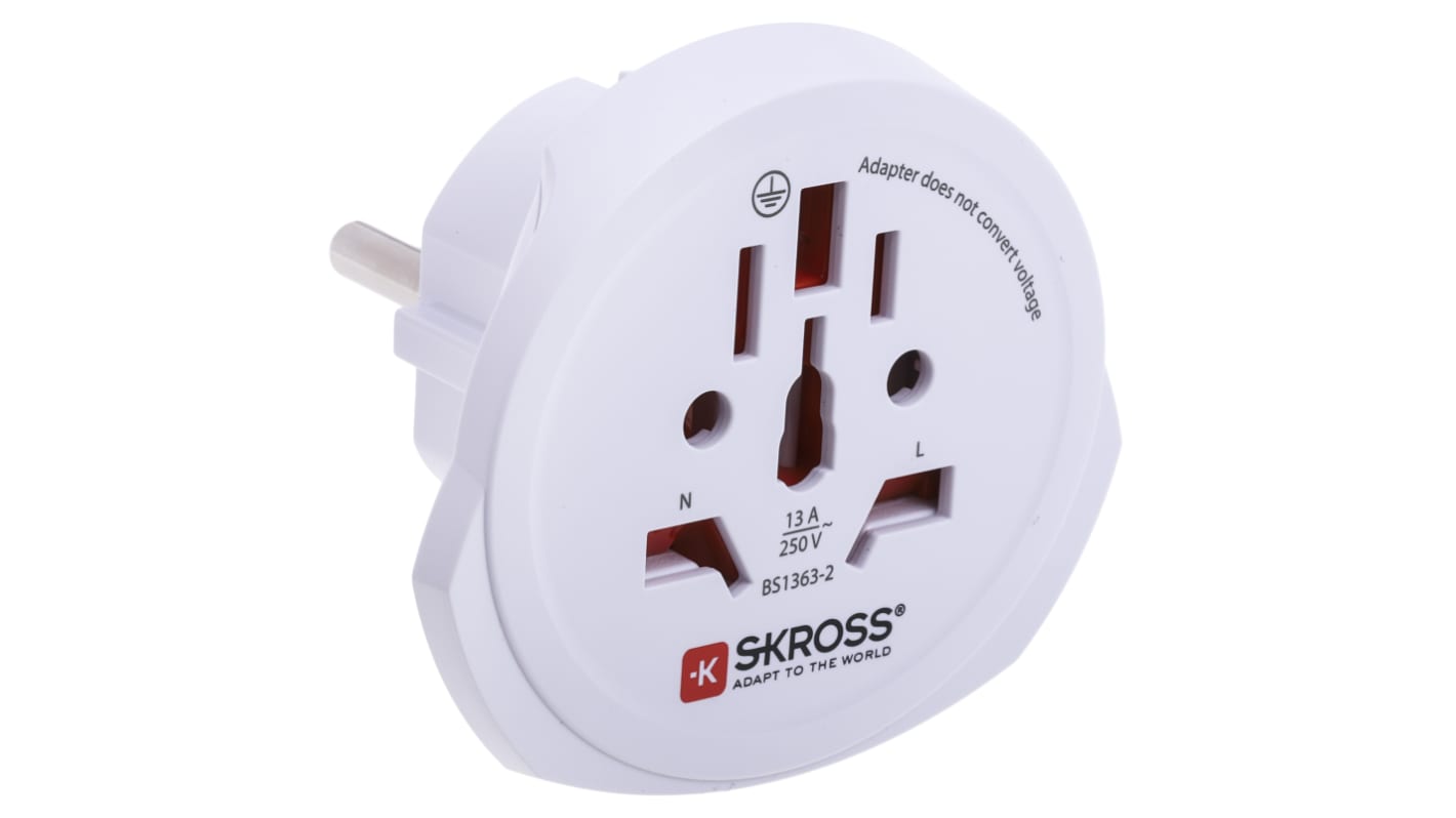 Adaptador universal RS PRO, 16A, de Australia, China, Italia, Japón, Suiza, RU, EE. UU., a Europa