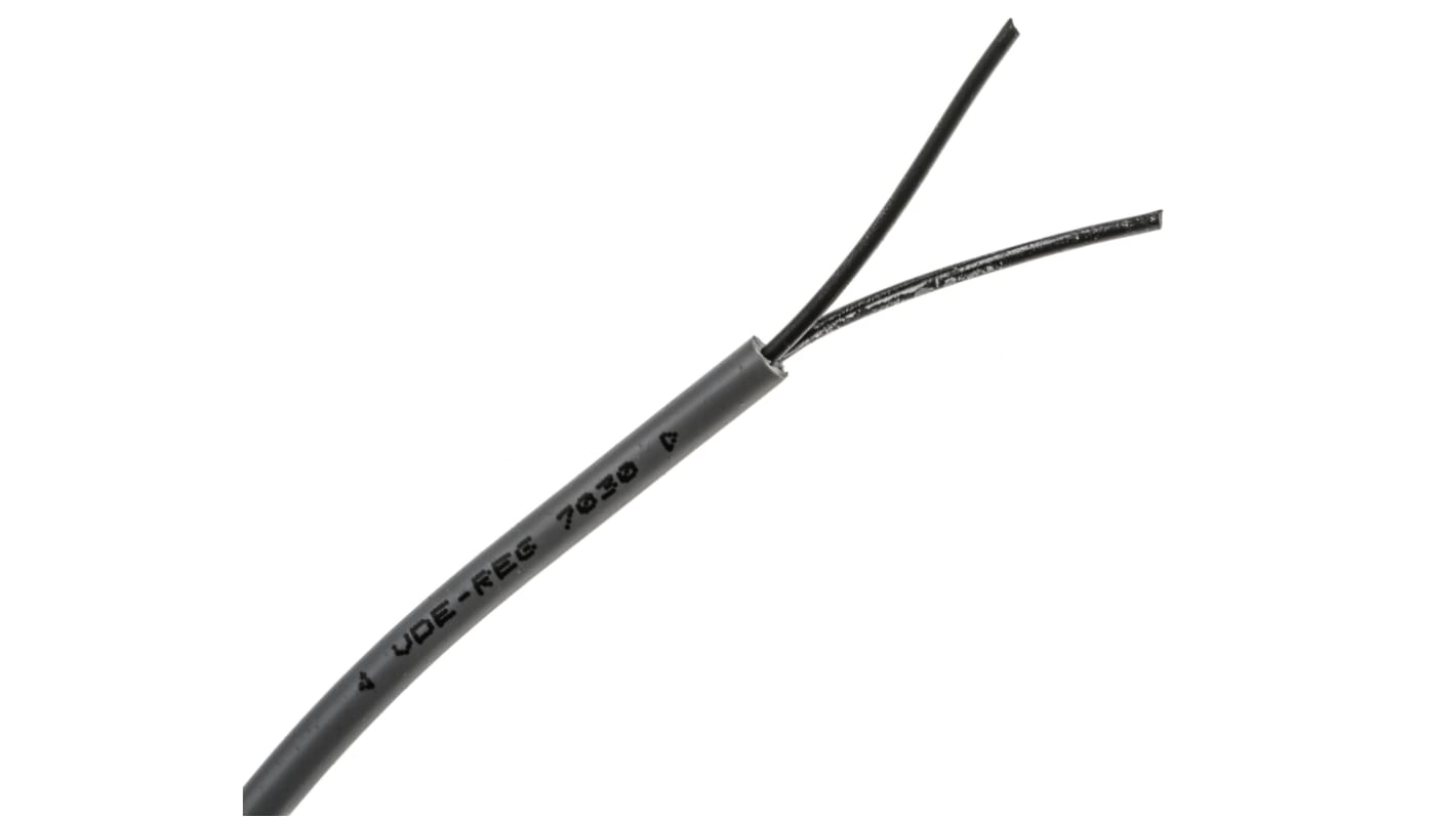 RS PRO Control Cable, 2 Cores, 0.75 mm², YY, Unscreened, 50m, Grey PVC Sheath, 18 AWG